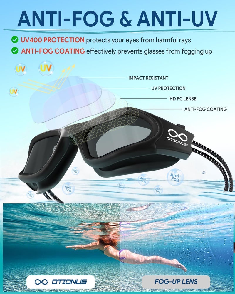 Otionus Store Swim Goggles, Polarized Adult Swimming Goggles Bungee Strap No Hair Pulling Anti-fog Pool Goggles for Men Women - Image 5